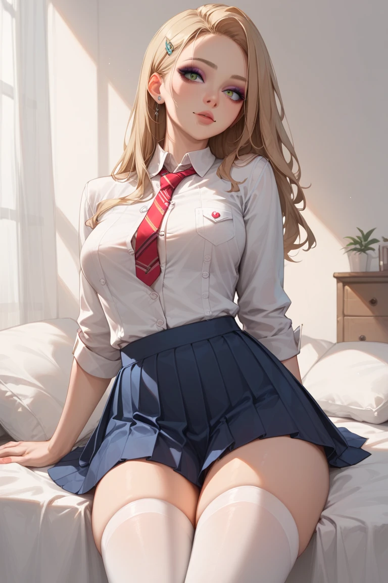 one-girl,Plaid shirt,Superskirt,spread thighs