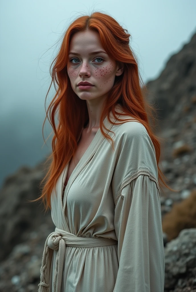 Woman with no clothes on red hair,with a good figure,Pretty tall