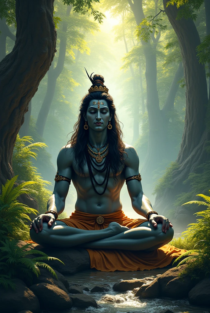 Shiva Shankar Mahadev is sitting in the forest along with Vasuki Naga by the river