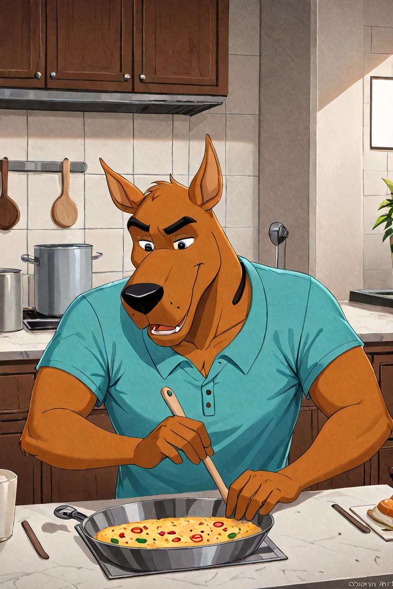 Scooby and Shaggy arriving at an empty kitchen, with a table full of ...
