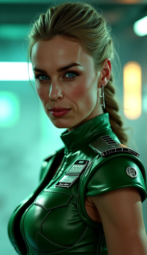(masterpiece, photorealistic:1.4, extremely intricate:1.3), (photon mapping, radiosity, physically based rendering, ultra resolution, hyper-realistic, photorealistic:1.4, hyper-realistic, 8K), ((((humid teenage 20year, [bodybuilder:supermodel:0.8], (wide eyes, long lashes, battle-damaged translucent green breastplate armor:0.8, etched, engraving)), [makeup:freckles:0.7])), blue eyes), angry, arrogant, BREAK, ((((background is a futuristic battlefield, she is a juggernaut, muscular, dynamic pose), mechanical arms, mechanical torso, wires, wiring, (((glowing cybernetic chrome crystal reflections))), long straight hairband ([dark hair:bright red hair:0.2], volumetric, shadows)))
