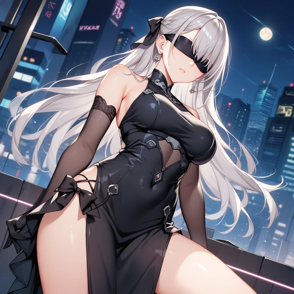 (masterpiece, best quality:1.2), 1girl, solo, Sonata, sex cyberpunk vampire, purple hair