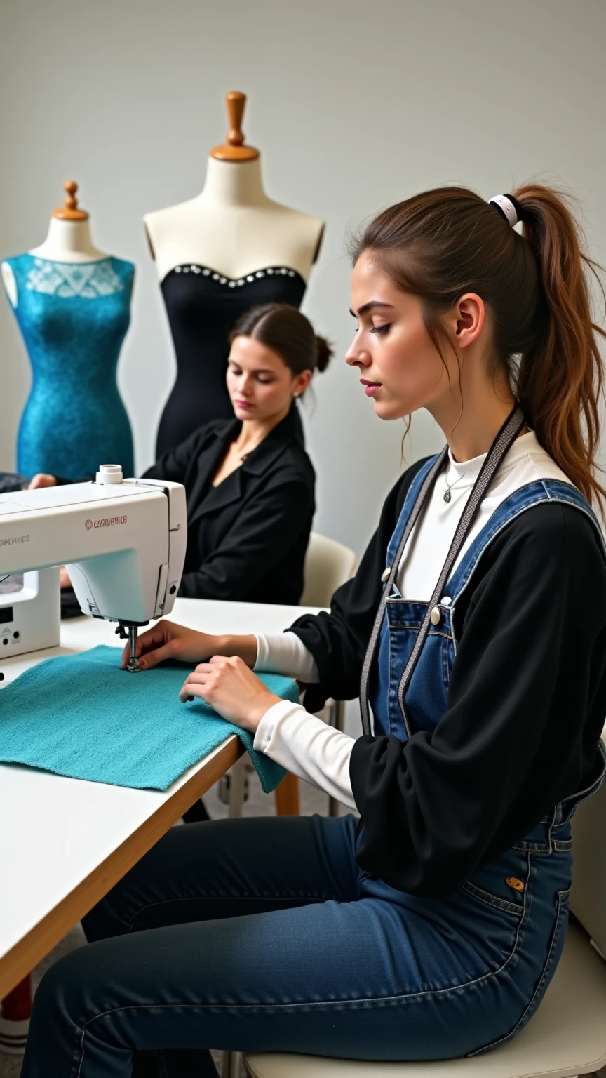 Create an image of a woman with a sewing machine