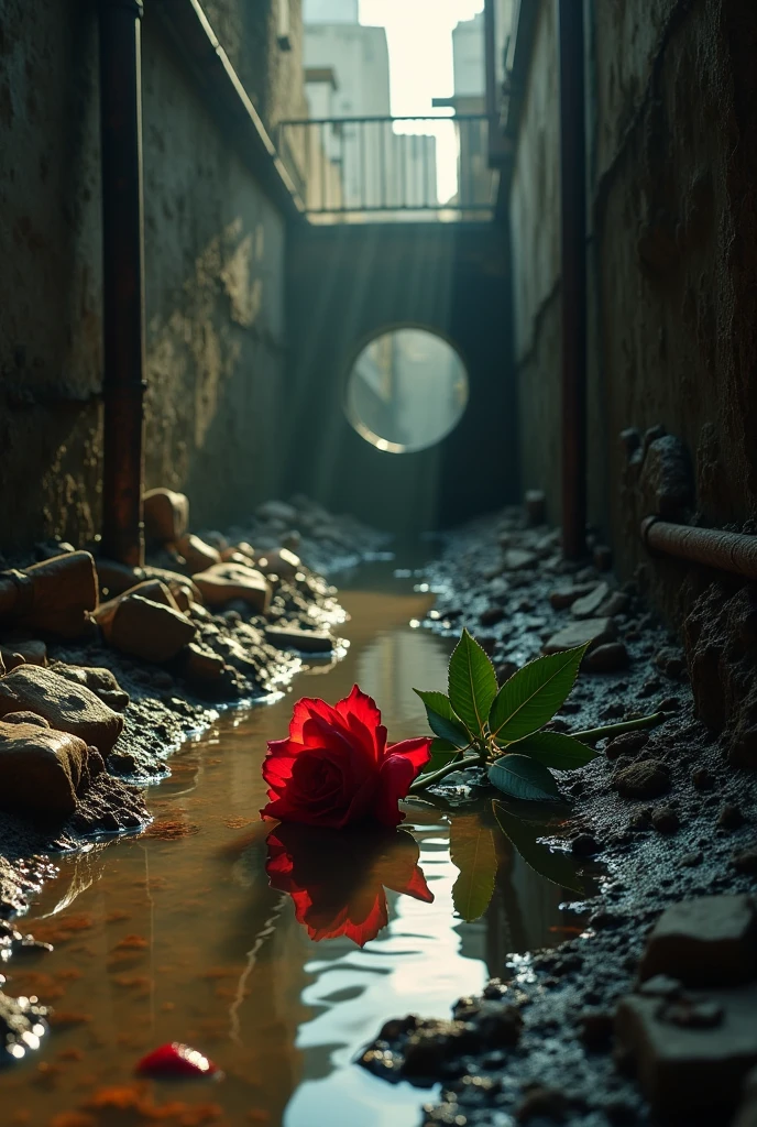 Dark abandoned alley、Poppy flower、Blood pool、blood droplets、Swirl、Black rain、Painting:Junji Ito