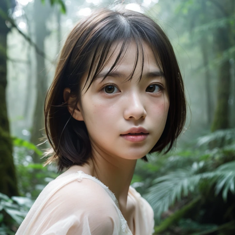 (top-quality、in 8K、32K、masterpiece、hightquality:1.2)、Pretty japanese woman、Good looking woman、27yo、Colossal tits、(dark brown hair、long:1.2)、(Wild Lady、Living deep in the mountains、Wild Lady)、(Skin revealing、Tanned and dirty skin)、(Animal smell)、dishevled hair、(From diagonally front)、mountain ranges、the woods、jungles、to stand、Big rivers、Cinematic、(adventure、action、heroine、fight)、(A sexy、carismatic、Adult)、(stern face、The weight of life)、(cowboy shot)、Very heavy rain、Cloudy sky、wetted skin、murky、Artistic photography、((Proof of the wild、Sauvage))、princessmononoke、Nothing artificial、