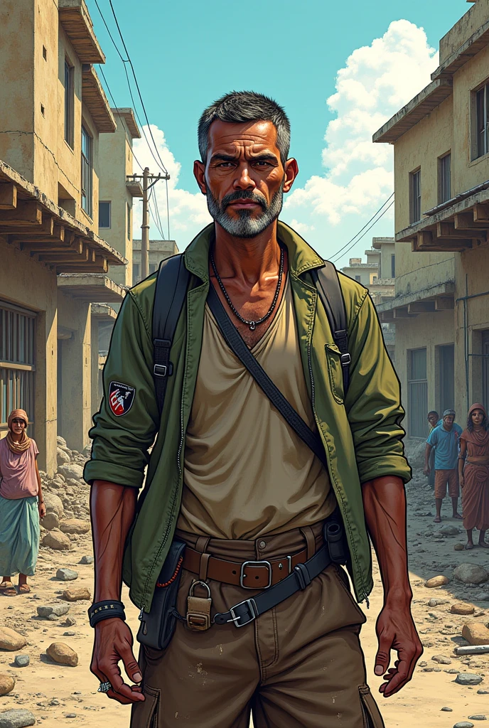 Chaves character with visual modifications, cyberpunk style