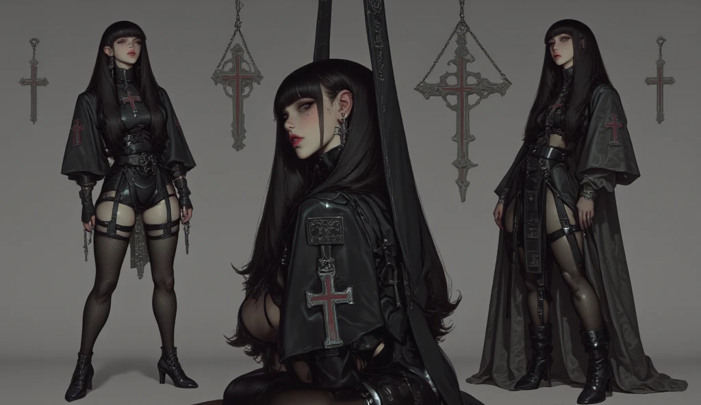 Dynamic shot, dynamic angle(multiple characters), ((3 females)), A picture of 2 beautiful succubus dominating sexy nun on a leash in sexy nuns crowd, ((2 demon females and a nun)), (nun, squatting, legs spread, chain tied, chained , ass exposed, scared, obedient, insecure, burning halo, demon wings, wings spread, demon tail), (2 beautiful female demons around, dominating, standing above, holding halo, power pose, fingering, hand in panties), demons, beautiful succubuses, horror, dark, sexy, rough domination, domination, bdsm, golden chains,(golden leash), collar, beautiful bodies, slim, highly detailed faces, horns, horny, scared, stockings, (white silk lingerie underwear, white stockings, white gloves), leather tight boots, camera angle from below, looking up, closeup, blue light, blue tones, highres, sharp focus,(ultra detailed,extremely detailed),(photorealistic artwork:1.37),(extremely detailed CG unity 8k wallpaper),(intricate),(masterpiece),(best quality),(intricate background),photo realistic,analog style,((intricate detail)),(((realism))),