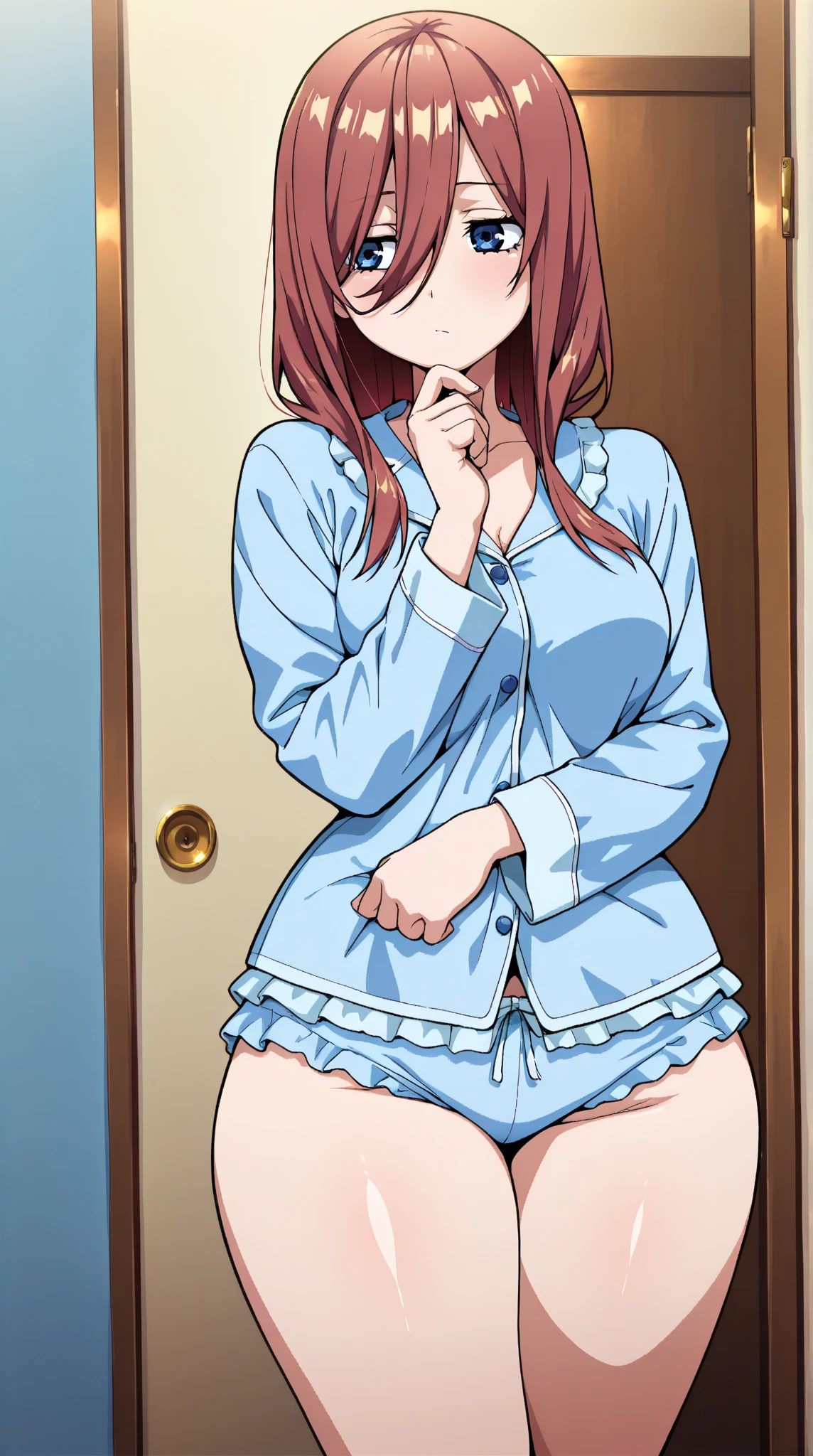 masterpiece,best quality,high quality,1girl, long hair,medium breasts,purple rose,rose,thighs, underwear,thong,from side, bedroom, thighhighs, looking away,bra,
a woman in lingerie holding a purse of flowers in her hand and looking at her butt,
yukikotv,Be red in the face