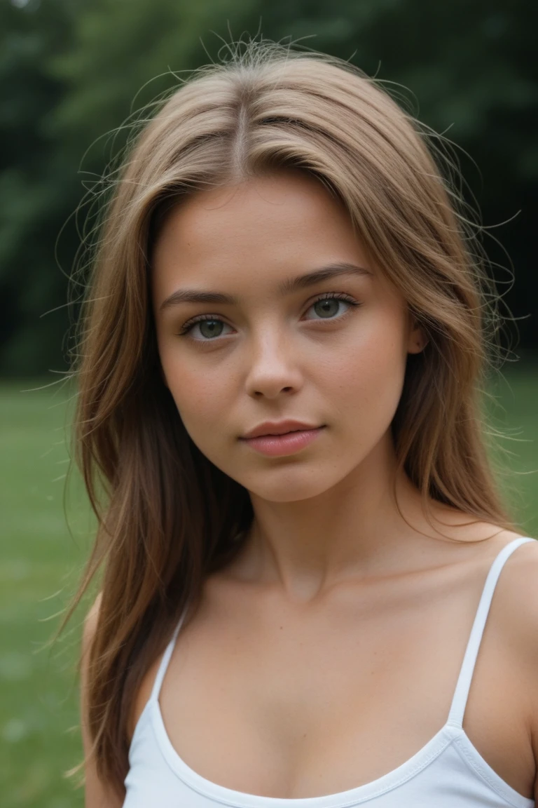 Posture: Elegant and well-aligned, which contributes to a graceful and natural appearance. transparent black top, red leggings. Girl with waist-length blonde hair. Oval face. Small and proportional nose with a smooth straight profile with symmetry and naturalness. Large, expressive eyes with a vibrant green color with a penetrating look with long, defined eyelashes. Full and well-defined lips with marked cupid curves of moderate size and symmetrical. nose, eyes, lips and ears are balanced and complement the oval shape of the face, symmetrical with each other, healthy and well-groomed skin, as well as shiny and well-groomed hair. (Textured Skin), (((Life Real))). ((petite)), ((smal)), 
