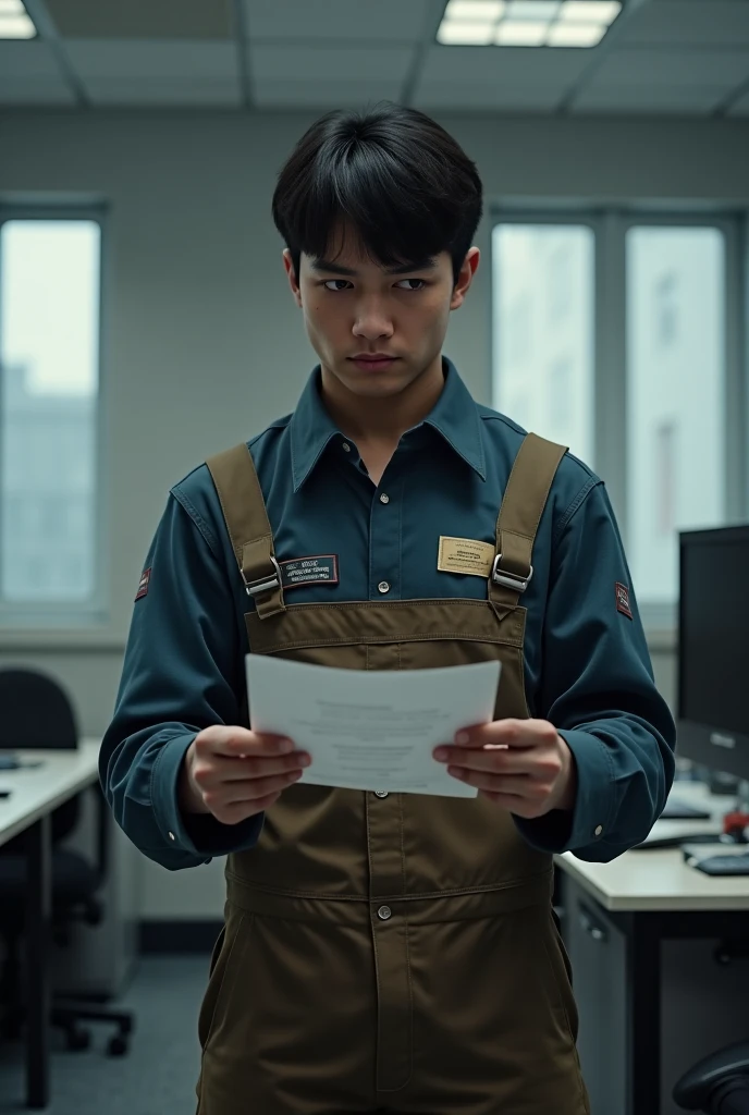 1. Overweight Asian teen boy with short black hair, nervous expression, entering classroom, tense atmosphere, cinematic lighting, anime style, --ar 16:9 --seed 1234