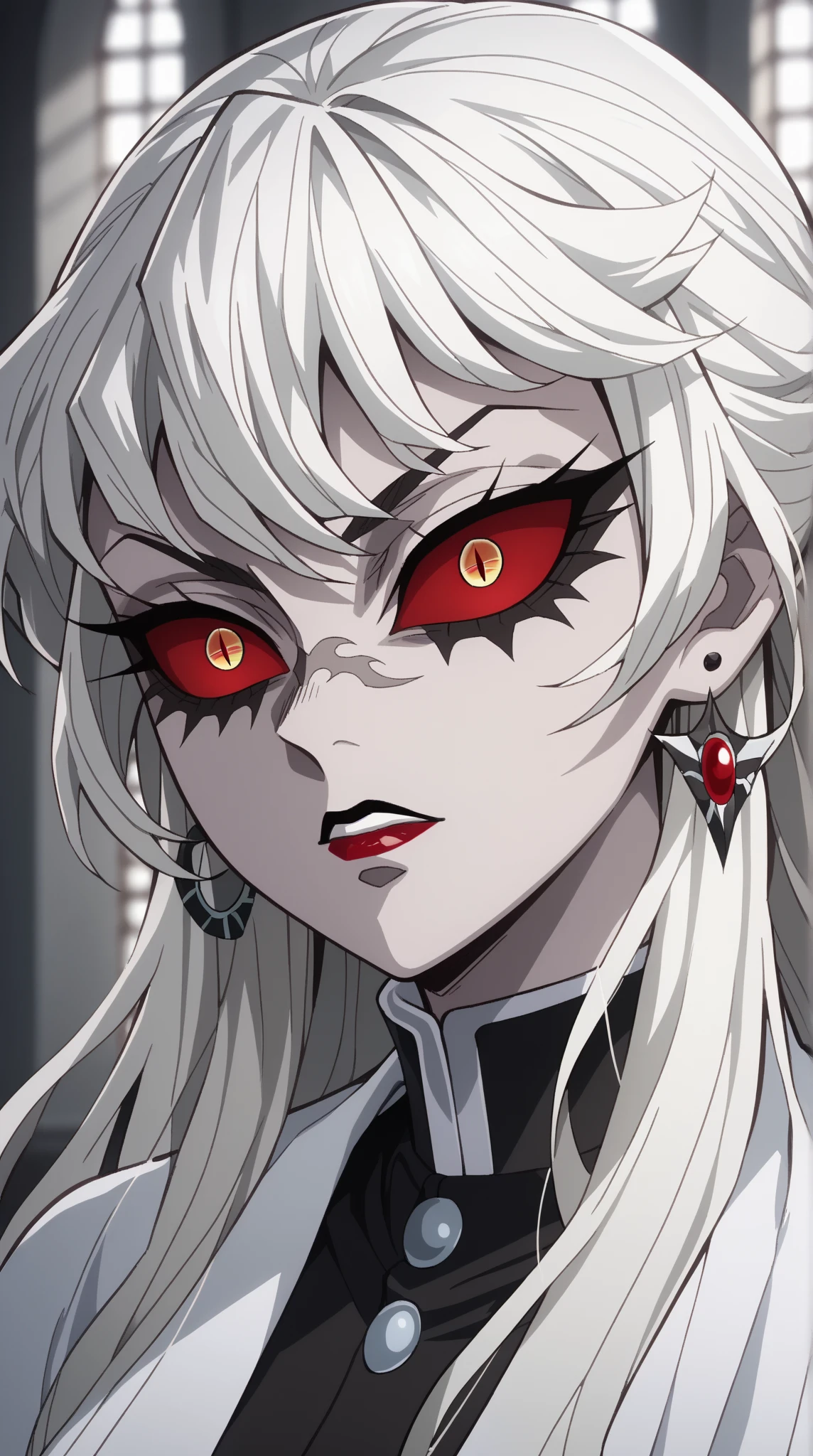 - **white  hair**: She will have long white hair.
- **seductive makeup**: Your lips will be red like blood, and your eyes highlighted with eyeliner and mysterious shadows.
- **yellow  eyes**:eyes with pointed pupils , yellow and mesmerizing.
- **Knotted hair**: She will tie part of her hair into a loose bun.
- **sensual clothes**: A lacy bra and short shorts, revealing your pale skin.
- **modern makeup**: She will wear dark lipstick and long eyelashes, enhancing his piercing gaze.

Here is the 2D anime style vampire I created for you: ![A vampire](sandbox:/graphic_art_prompt_1) 🌟
