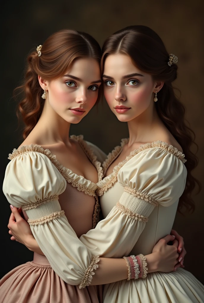 girls maid loving each other, passionately kissing, feeling breasts, realistic