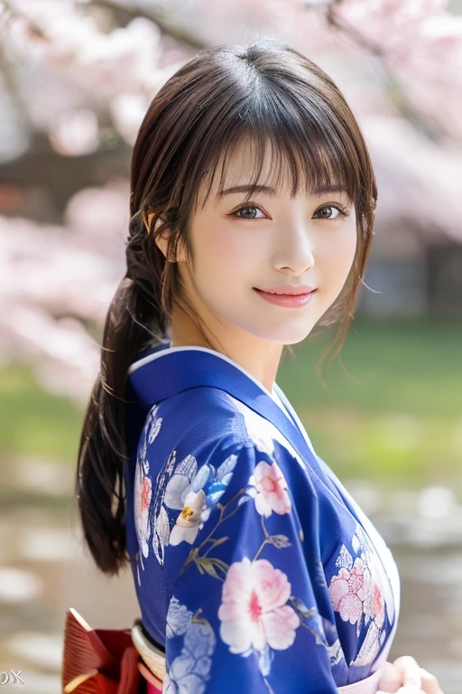 (Light makeup)、(top-quality,masterpiece:1.3,超A high resolution,),(Ultra-detail,Caustics),(Photorealsitic:1.4,RAW shooting,)Ultra-realistic capture,(32k,high detal,high-detail、masterpiece,Attention to detail,full body Esbian,solo,Lori:1.6),Raw photo & realistic atmosphere,beautiful dark blue eyes,Detailed mouth,Glossy lips,Detailed eyebrows,Eyes drawn in detail with soft white skin that shines with every detail)、、 (Skin texture is natural、、The skin looks healthy with an even tone、 Use natural light and color, japanese, A dark-haired, long hair,(depth of fields、realisitic、8K UHD、hight resolution、(1girl in:1.2)、The ultra-detailliert、High quality textures、very detailed CG、High quality shadows, A dark-haired、Kyo-Yuzen, Kimono、park background , (Super cute face in idol style:1.4)、slim and beautiful figure、beutiful breast、A smile、full body Esbian:1.2、raining day, wet background, a Japanese woman in kimono, 20 years old, standing under a sakura tree, standing beside flower,