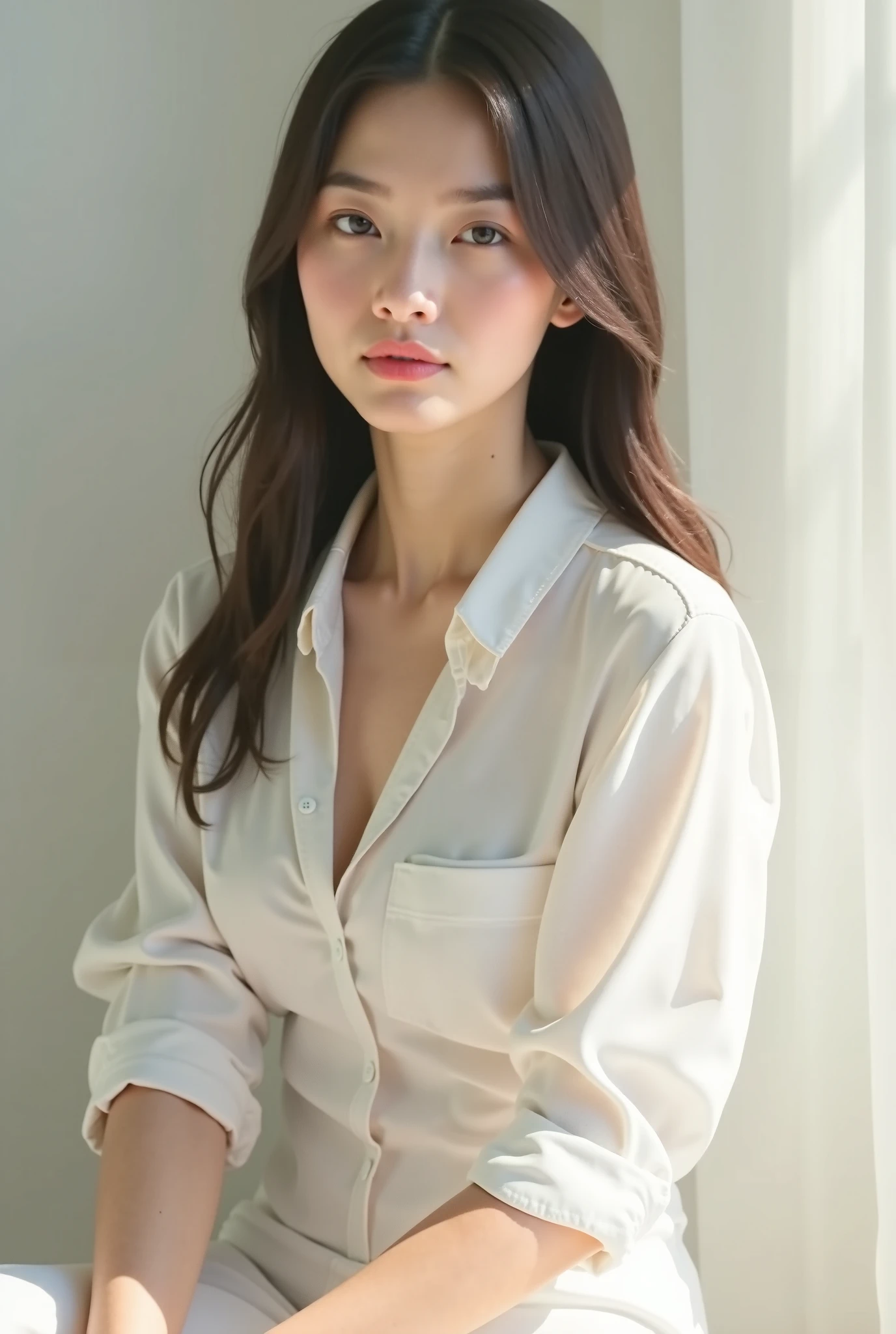 (8k, RAW photo, highest quality, masterpiece:1.2), ultra detail, super resolution, (realistic, realistic Photo:1.37), portrait, High-definition RAW color photos, professional photos, very detailed and beautiful, very detailed, 8k wallpaper, amazingly detailed, huge file size, official art, highly detailed CG unity 8k wallpaper, very detailed beautiful girl, very detailed顔, very detailed目, very detailed肌, very detailed指, very detailed鼻, Very detailed mouth , perfect anatomy, Very detailed background, very detailed服, 1 girl, 32 years old, cute girl, realistic body, Fair skin, glowing skin , Because I'm slender, handsome body, black hair, long straight hair, (dull bangs:1.2), smile, realistic face, natural makeup, realistic skin texture, delicate eyes, droopy eyes,nsfw,navel,naked , earrings, looking at the viewer, cowboy shot, facing the front, standing posture, dynamic lighting, very big breasts, thin waist, cowboy shot