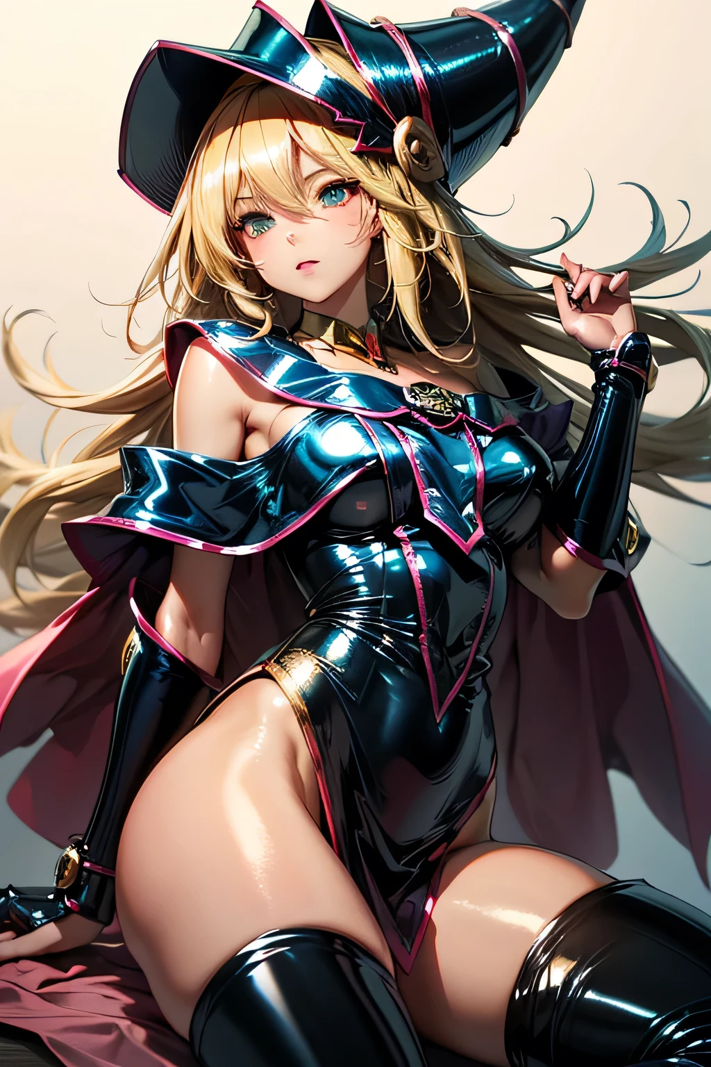 Highest quality, masterpiece, 4K, Highly detailed face, Highly detailed skin, Highly detailed wallpaper, Japanese anime, Second Dimension, Small face, Big Breasts, Fine skin, Very beautiful cleavage, NSFW, whole body, Sex with a monster, A crying face of disgust, Blonde, Yu-Gi-Oh, Black Magician Girl, Sweaty, Cosplay, , mini skirt, From the back