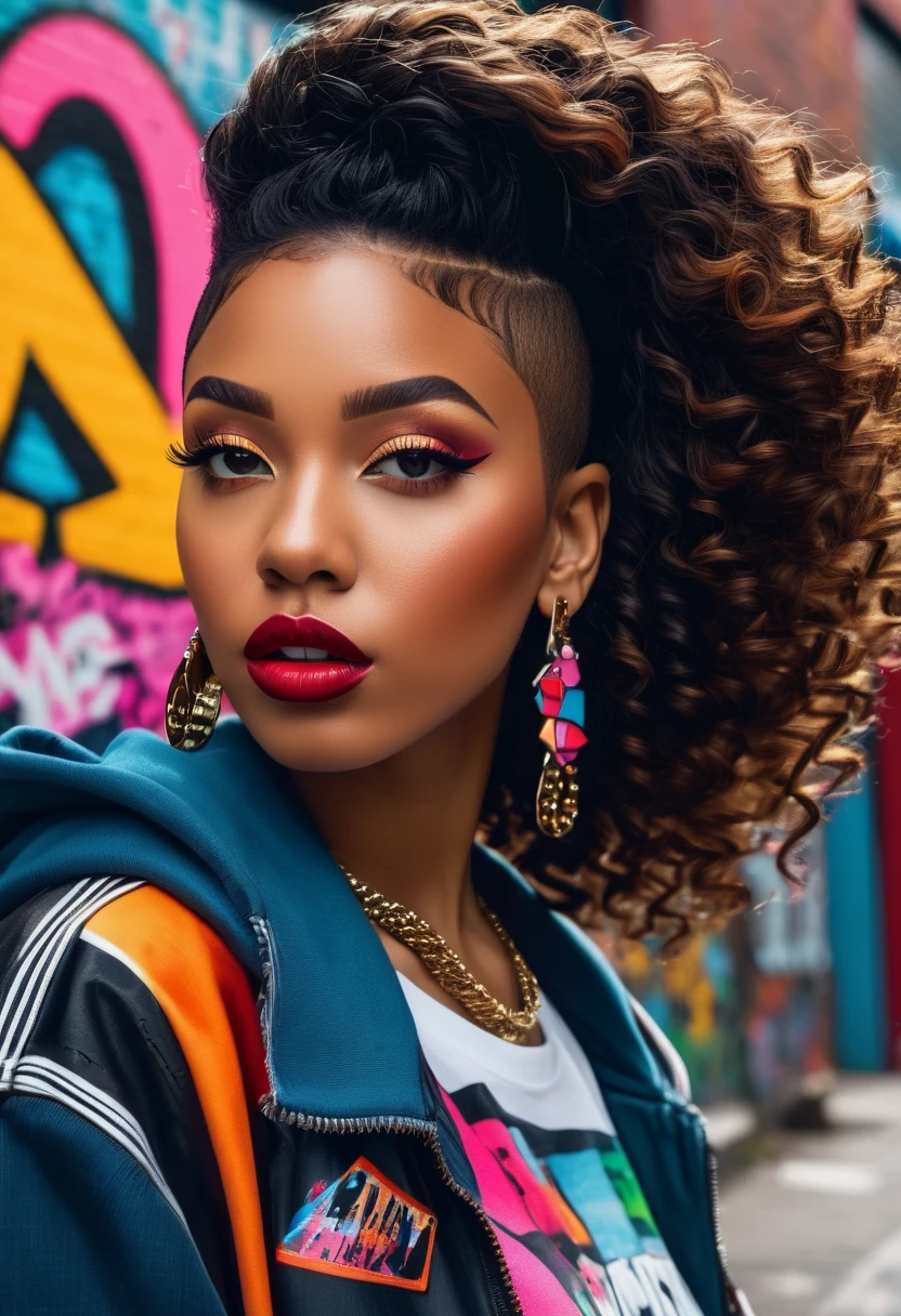 a photo portrait of a beautiful woman, fashion clothing, long black afro, art by sierra2024 <lora:epiNoiseoffset_v2Pynoise:1>, best quality masterpiece, photorealistic, detailed, 8k, HDR, shallow depth of field, broad light, high contrast, backlighting, bloom, light sparkles, chromatic aberration, sharp focus, RAW color photo, cinematic lighting, octane render, volumetric lighting