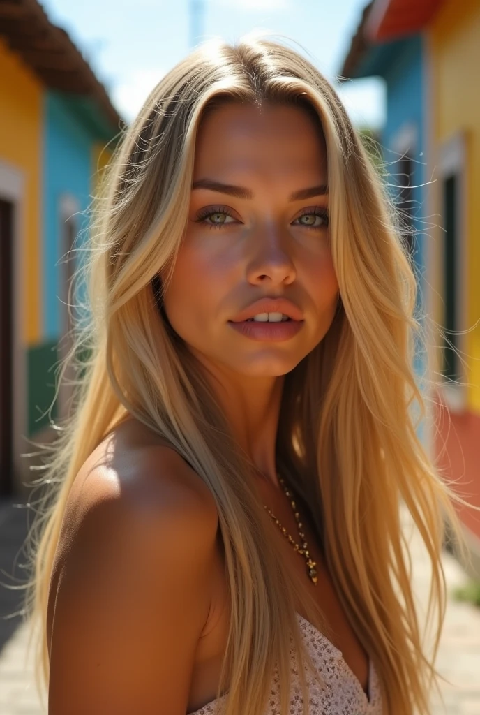 Sylvie Meis in cloudy weather with lipstick completely naked and smiling