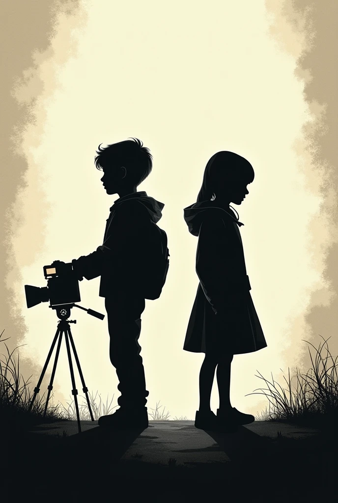 1 girl, young 10 year old girl,with a camera, green eyes , black hair, Scratch style (Black and white), The woman in front, reading a book, background, Detailed and technical drawing,