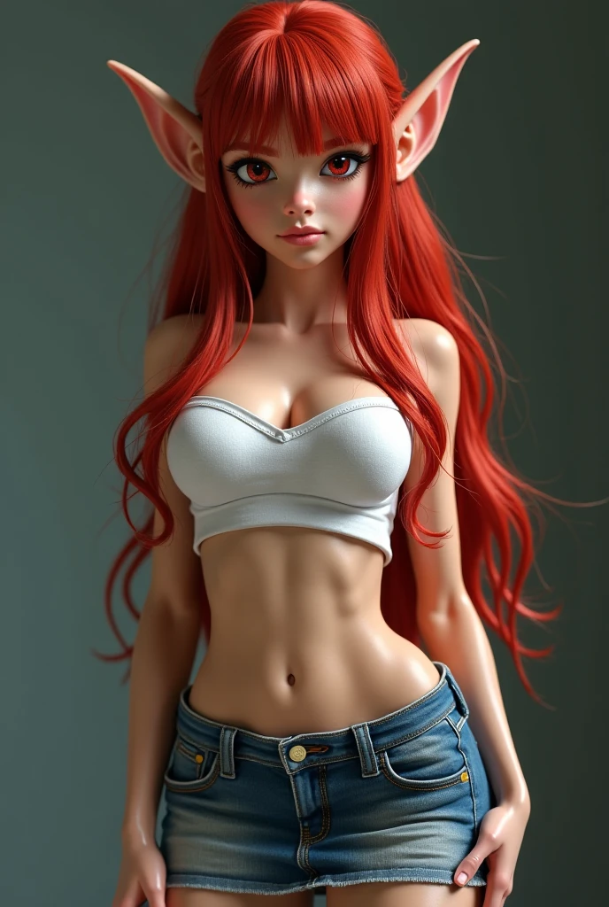 Mulher bonita, ruiva, na rua, olho azul, 3D