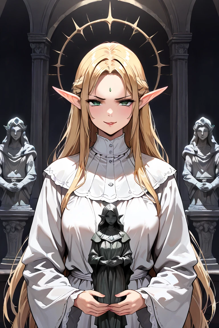Highest quality, masterpiece, Ultra-high resolution, female、Big Breasts、Elf、His neck is attached to the guillotine、On all fours、Death row inmates、Hollow, teary eyes、innocent