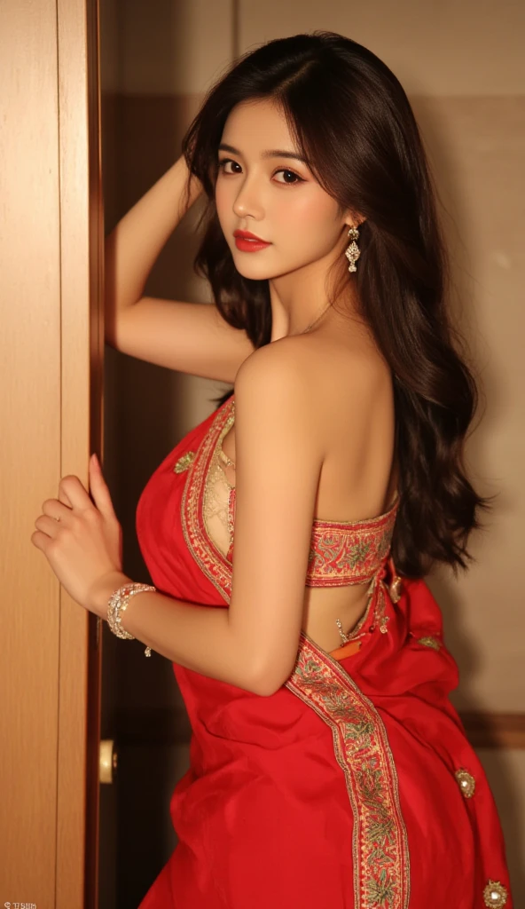 Indian woman is a beautiful woman, elegant and charming, good facial features.Attracted everyone's concern. Wearing beautiful pajamas, sit on a bed.intoxicate. She is a charming and dazzling scenery. In her eyes, Just fleeting,Can hide her stunning appearance.