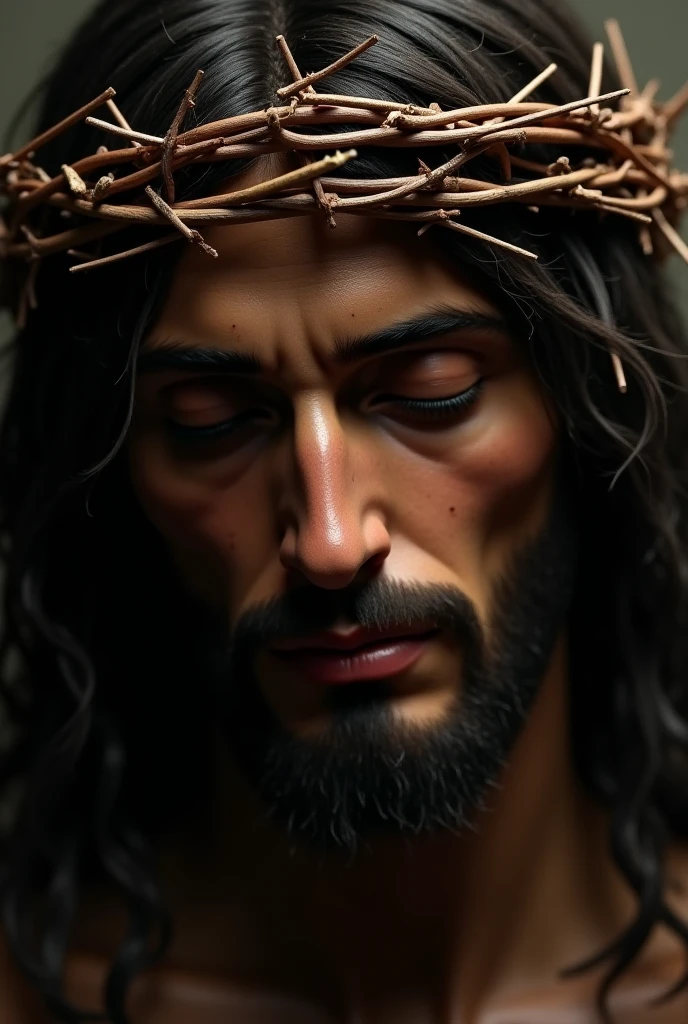 Face of the suffering Christ on the cross