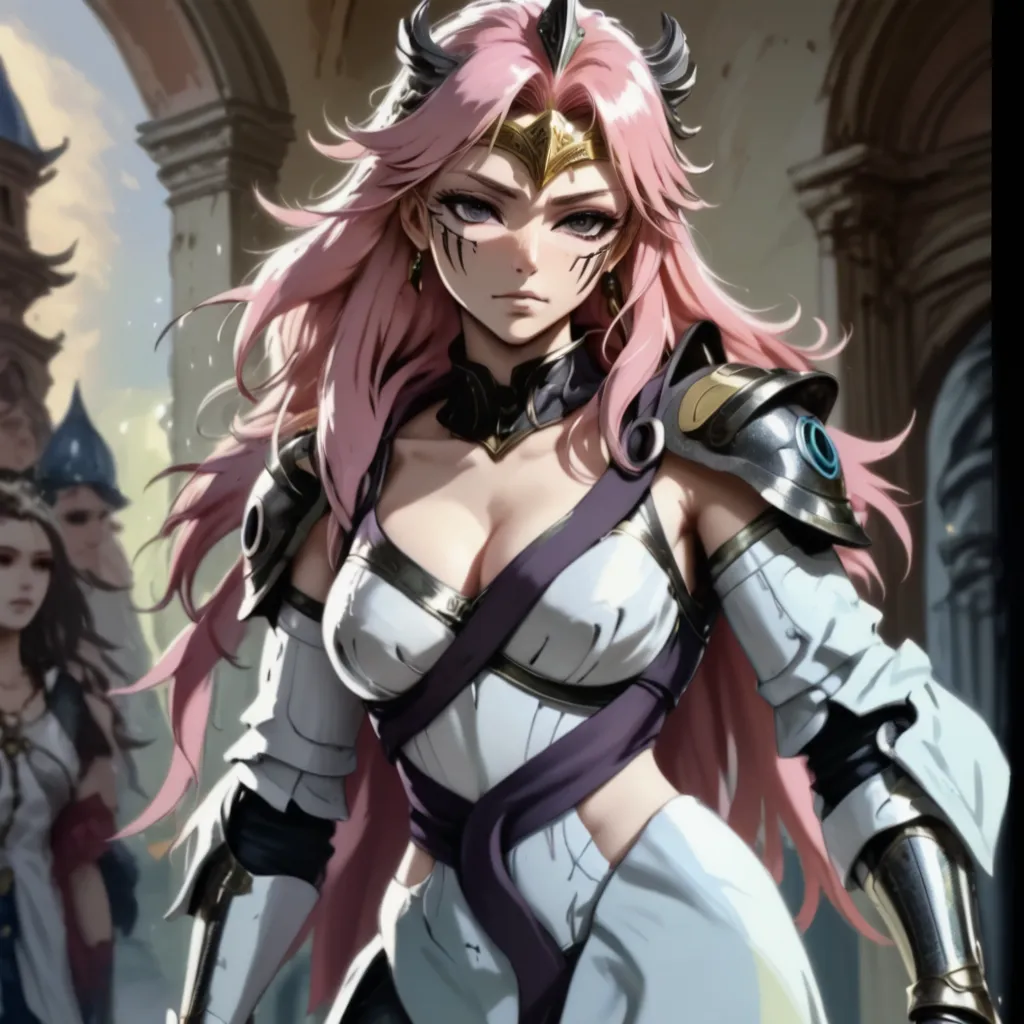 Medusa, hair composed of pink snakes, reddish white eyes, ultra-detailed sea surface, skulls in the reflection of her eyes, background of white stone statues of muscular and mature men, expression of anger and hatred, symbol of the feminine in the center, well-structured female body, golden jewels all over her body