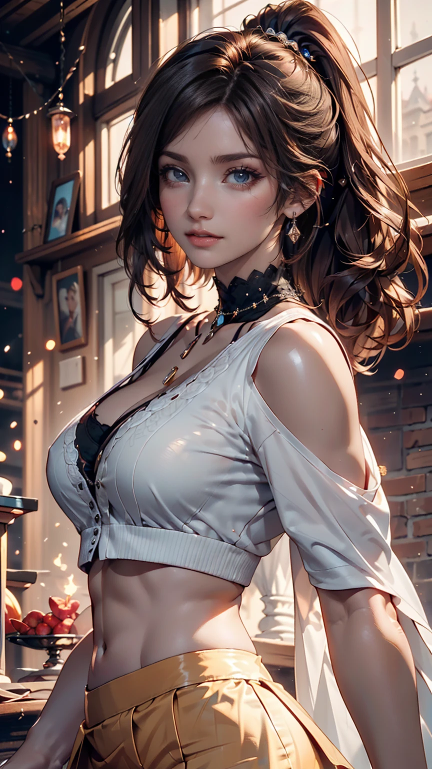 masterpiece, top quality, illustrations, ultra detail, finey detail, high resolution,  8k Wallpaper, perfect dynamic composition, beautiful detailed eyes,  natural lips, red sequin knitted dress , Big Breasts, Chest、emphasizes cleavage、silver accessories on the wrist、constricted waist、 Silver Hair、shortcuts、show your armpits