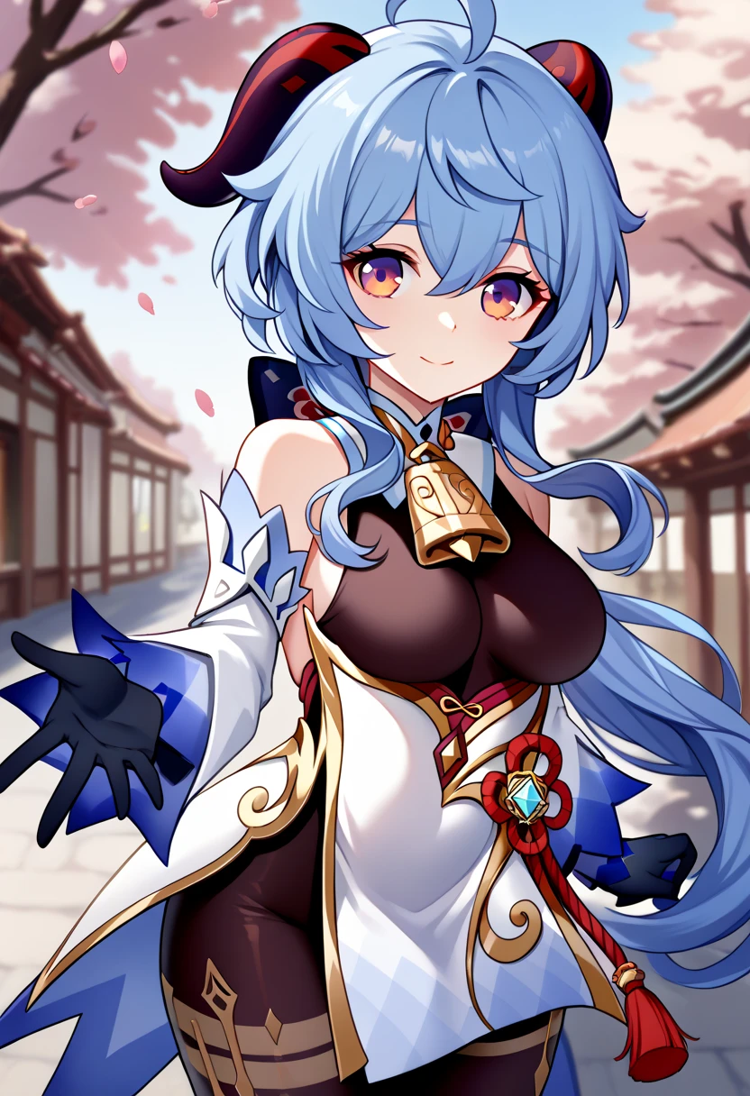 masterpiece, best quality, <lora:anyu_all:0.8>, ganyu_(genshin_impact), shenhe_(frostflower_dew)_(genshin_impact), shenhe_(genshin_impact), 1girl, adapted_costume, ahoge, bare_shoulders, bell, between_legs, black_dress, black_footwear, blue_hair, breasts, china_dress, chinese_clothes, cleavage, closed_mouth, cosplay, cowbell, detached_sleeves, dress, full_body, goat_horns, hair_bun, hand_between_legs, high_heels, horns, invisible_chair, ladder_cutout, lantern, large_breasts, long_hair, long_sleeves, looking_at_viewer, neck_bell, no_panties, no_pupils, paper_lantern, pelvic_curtain, puffy_sleeves, purple_eyes, see-through, see-through_cleavage, shenhe_(frostflower_dew)_(genshin_impact)_(cosplay), short_dress, sideboob, sideless_outfit, sitting, sleeveless, sleeveless_dress, solo, strappy_heels, tassel, thigh_strap, thighs, wavy_hair