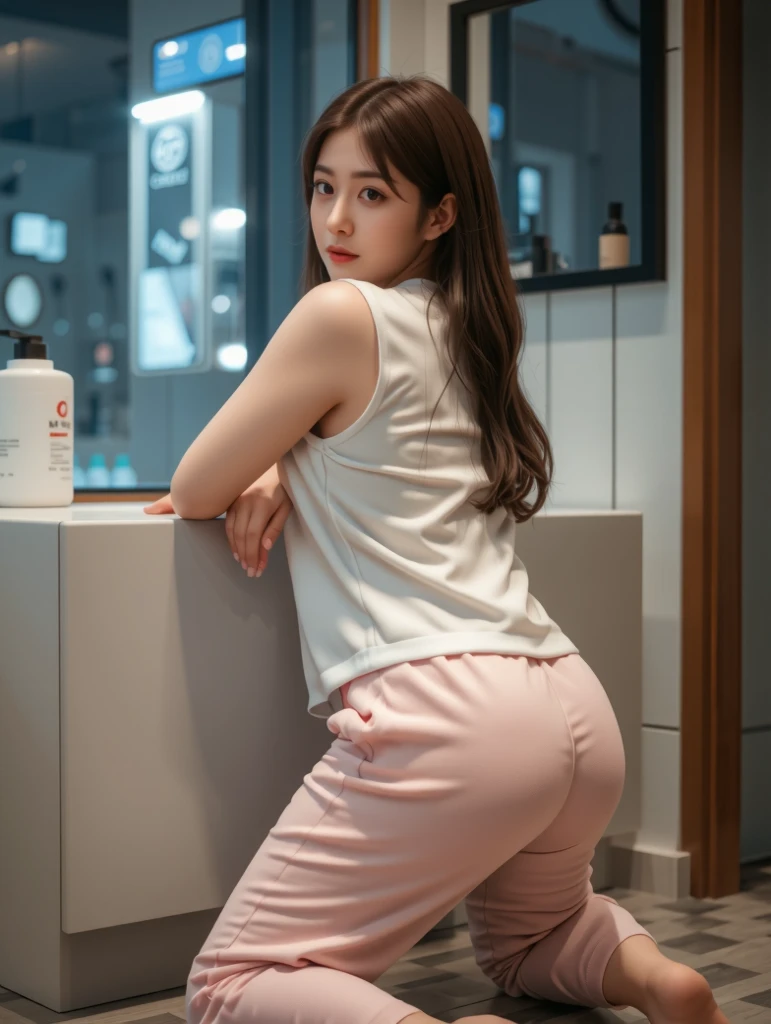 deux femmes ensemble de 18 ans sexy et mince , pink short sleeve hoodie , salle de classe, se touche,position sey,sensuel