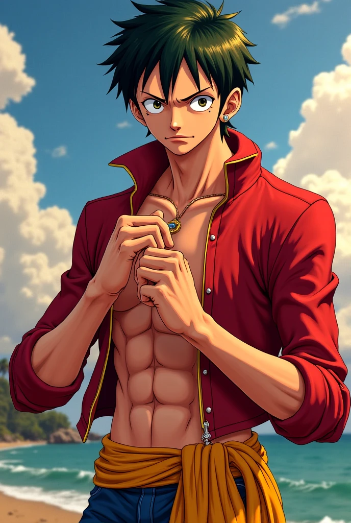 One Piece Luffy character Law in just his underwear with an erection 
