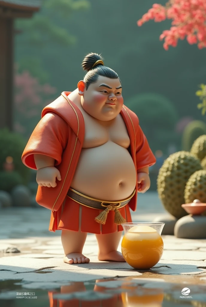 Fat Japanese man taking a bath