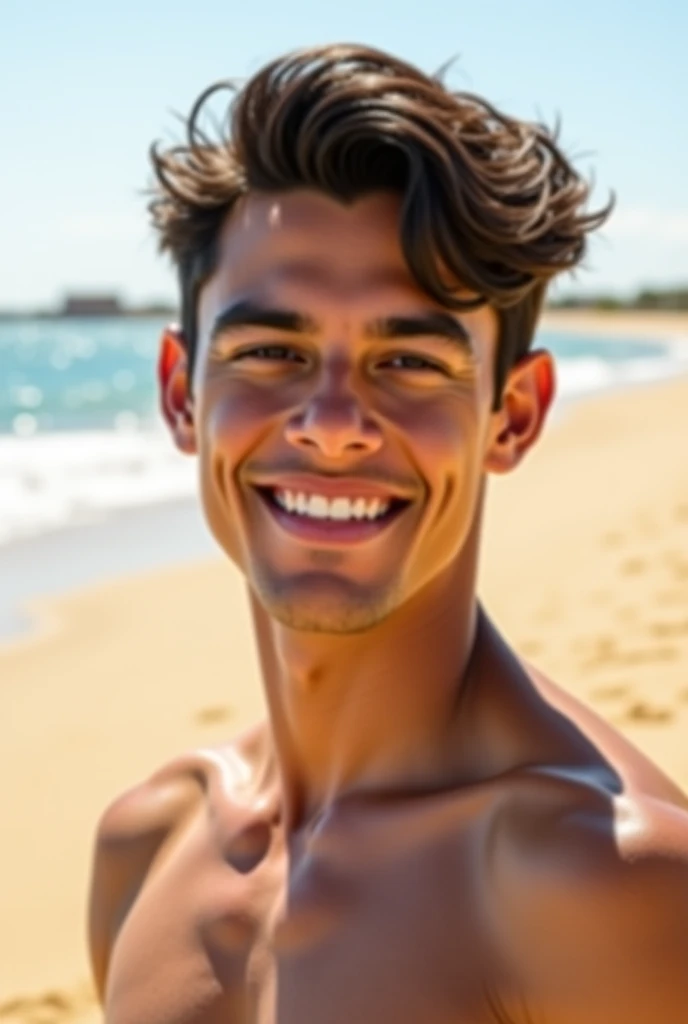 male Age 29 swimwear lifeguard topless smile