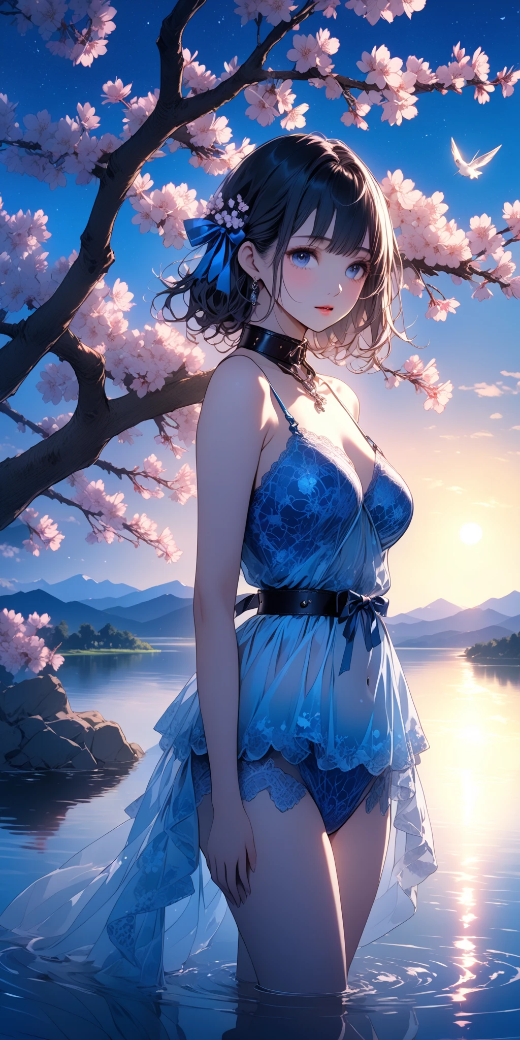 masterpiece、High-definition CG integrated 8K wallpaper、1female child、beautiful、Genuine、とっても可愛いfemale 、(female child)、Dark brown hair、Cowboy Shot、Bobcut、short hair、Violet eye、Brown Eye、smile、(Clear white skin))、branch、plum offlower、depth_of_Field、flower、gem、nose、Genuine、alone、uniform、White Dress、The shape of the nipple appears a little、Hide your fingers、Hide your arms、just wear a bra、shrine、torii、Sakura offlower petals. Inari、