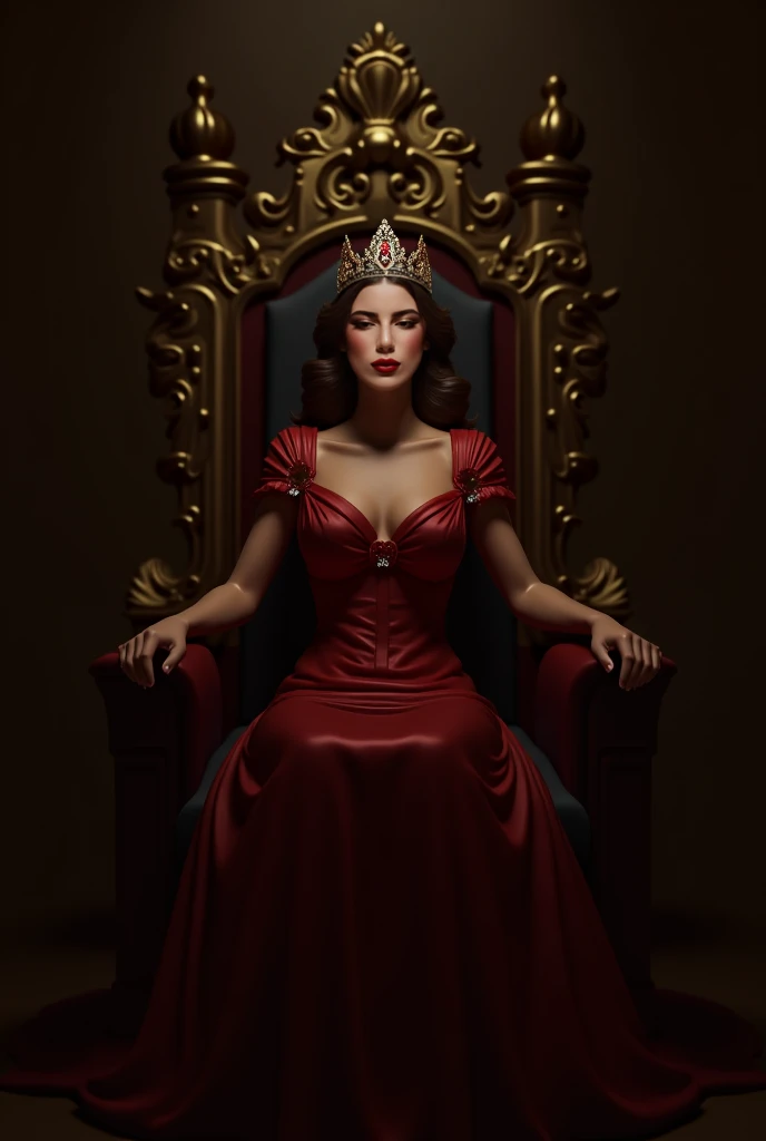 Modern bold Queen with proper dress less clevage on red throne playing chess  with other have queen in Hand