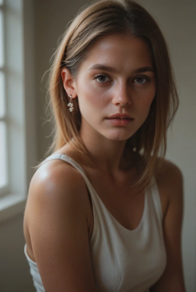 (eye level, headshot:1.2) photo of <lora:HaileyGrice_v1:0.9> HaileyGrice, she is wearing camisole , she is wearing spiked bracelet, her hair is styled as side bun, BREAK she is (in the attic:1.1), soft diffused lighting, shot on HOLGA 120n, _, Voigtlnder Nokton 50mm f1.1 , in the style of Anne Brigman