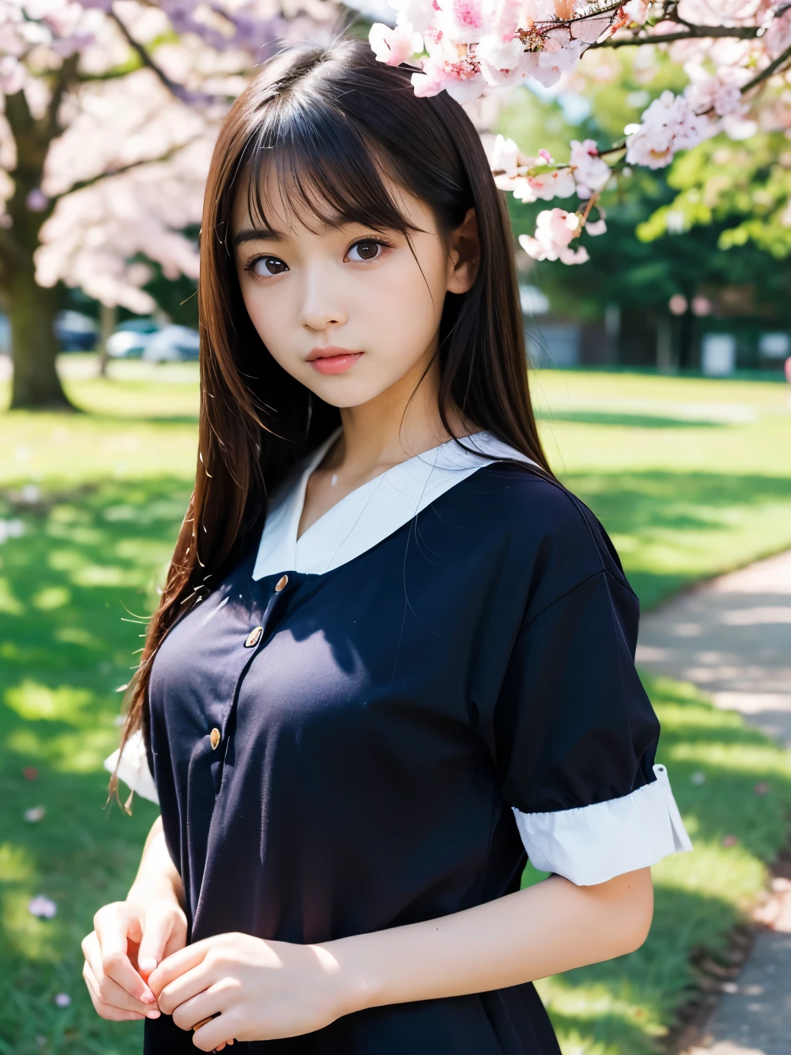 masterpiece, 1 beautiful girl, detailed eyes, puffy eyes, best quality, ultra high definition, (reality: 1.4), original photo, 1Girl, cinematic lighting, smile, Japan, asian beauty, korean, neat atmosphere, super beautiful, little young face, beautiful skin, slender, cyberpunk background, (ultra realistic), (high resolution), (8k), (very detailed), (best illustration) , (beautiful and detailed eyes), (super detailed), (wallpaper), (detailed face), look at the viewer, fine details, detailed face, pureerosfaceace_v1, smile, 46-point diagonal bangs, facing straight ahead, neat clothes, black colored eyes, hair wet in the rain, clothes (fashionable plain folding collar irregular shirt feeling date dress), body facing forward,