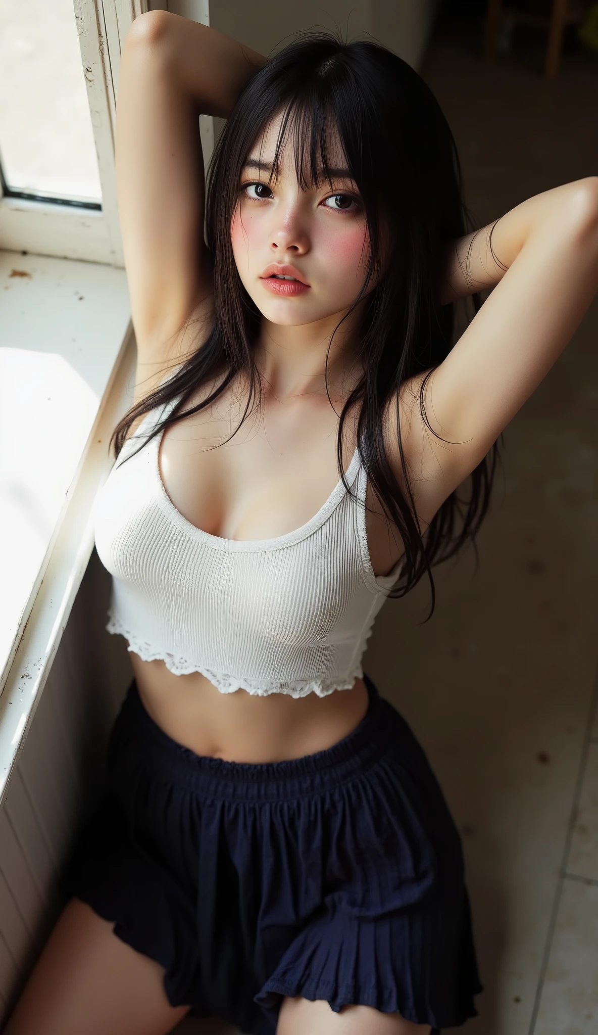 High resolution、high resolution、In 8K、Real Live Action、RAWphotographgraphy、Highest quality、masterpiece、Tabletop、Beautiful Japanese Girl、Japanese women、Cute face、((Shining Face))、((((My cheeks are red.))))、(((((Embarrassed)))))、Sexy black panties with small lace fabric、White skin、((Obscene content))、For adults、Porn、Her shapely breasts are visible through her see-through knitwear.。The allure of sex、Absurd、Small breasts、超High resolution、RAWphotograph、only、Beautiful poop、alone、whole body、twin tail hair、very nice、Knitted sweater、 mini skirt、Japanese women、Are standing、(Photorealistic:1.37)、Photon Mapping、Realistic、Radio City、物理ベースのonlyダリング、Written boundary depth、Blurred Background、photograph、hair、Thighs Thighs、Japanese ID、Sparkling eyes、Glossy Lips、Too bright natural light、Bright Sun、too Bright Sunlight、looking at the camera、Full nudity