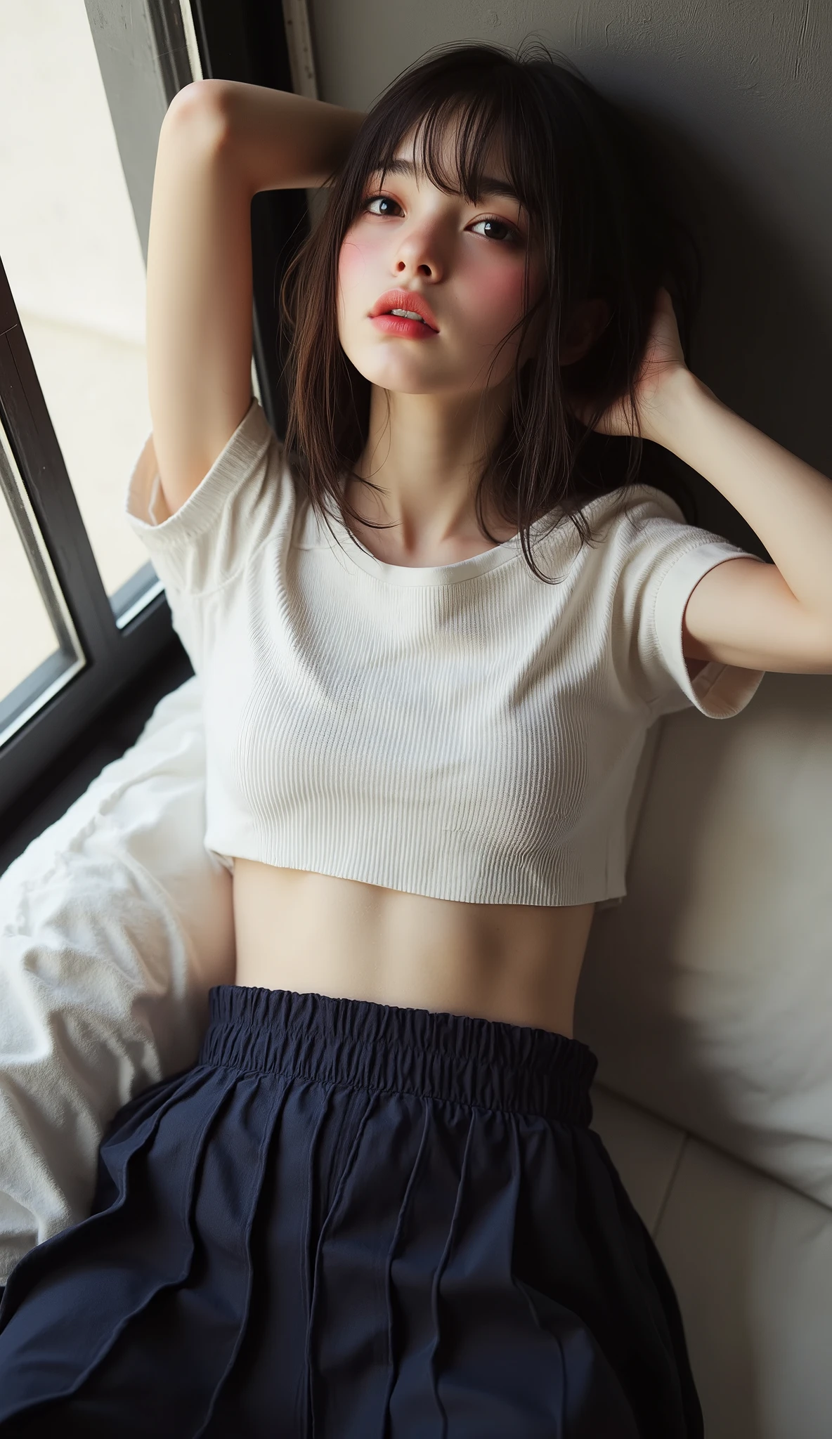 An ultra-high picture quality、Perfect Photo、11 year old beautiful girl、Japan beautiful girl、Elementary school girls、light skinned、slender、Black Haired Beautiful Girl、Beautuful Women、(Underdeveloped midthorax)、(tiny chest)、(Lying on his back on the bed)、Nokezoru、With bangs、(Pleated mini-skirt)、Raised mini skirt、a sailor suit、poneyTail、((rampage))、((It hurts a lot))、((Shedding tears))、(hate)、(Painful)、(closed eye)、(Kicking with your feet)、(raise her legs)、(resist)、(Close your eyes in fear)、(Open mouth)、(Resist fiercely)、sports hair、Straight hair、glares、semi long hair、(Teary-eyed)、girl's own room、thighs thighs thighs thighs、(((White panties are visible)))、(I can see a little bit of underwear)、kne、ankle、