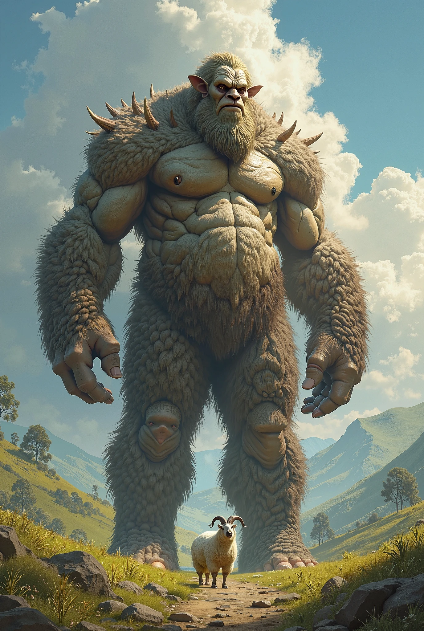 Giant man and his giant son are eating people in the countryside
