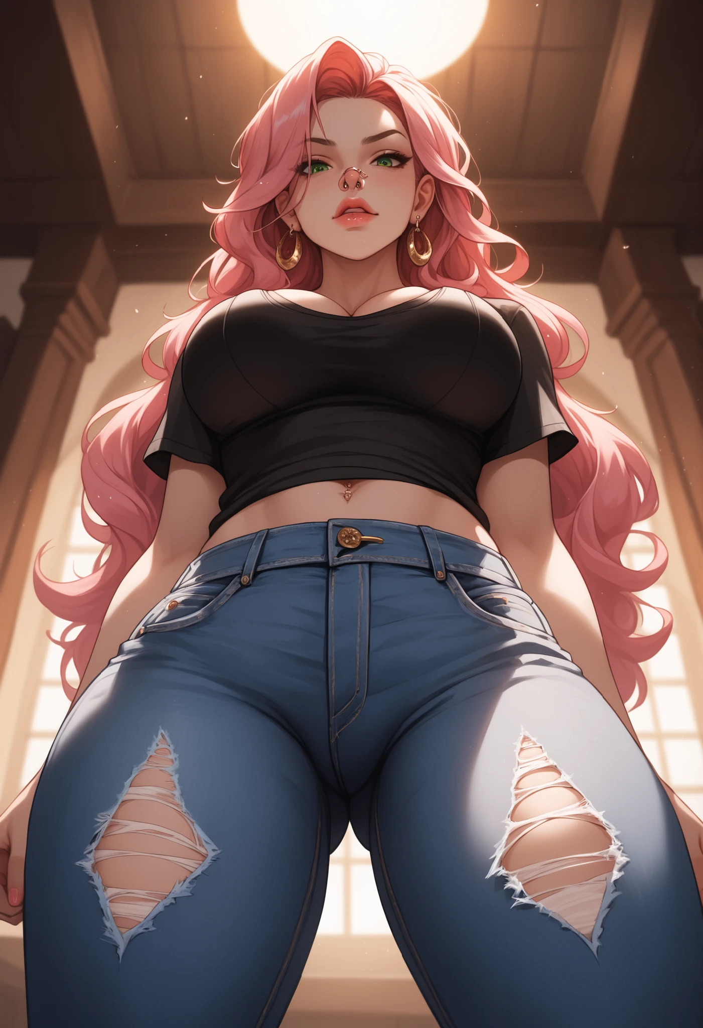 (best quality, highres: 1.2), 1 girl, chubby figure, strong pink makeup, doll-like appearance, detailed eyes and lips, long eyelashes, medium: digital painting, vibrant colors, HDR, studio lighting, ultra-fine painting, sharp focus, physically-based rendering, extreme detail description, portraits, curvy body, tank top, saia curta, tights, shoes, all in the same shade of pink - anime style.
(masterpiece, best quality, 1 girl, long, wavy hair dyed in pink, strong pink makeup, dressed in a trendy style, bored expression, feet up, soles visible, forest