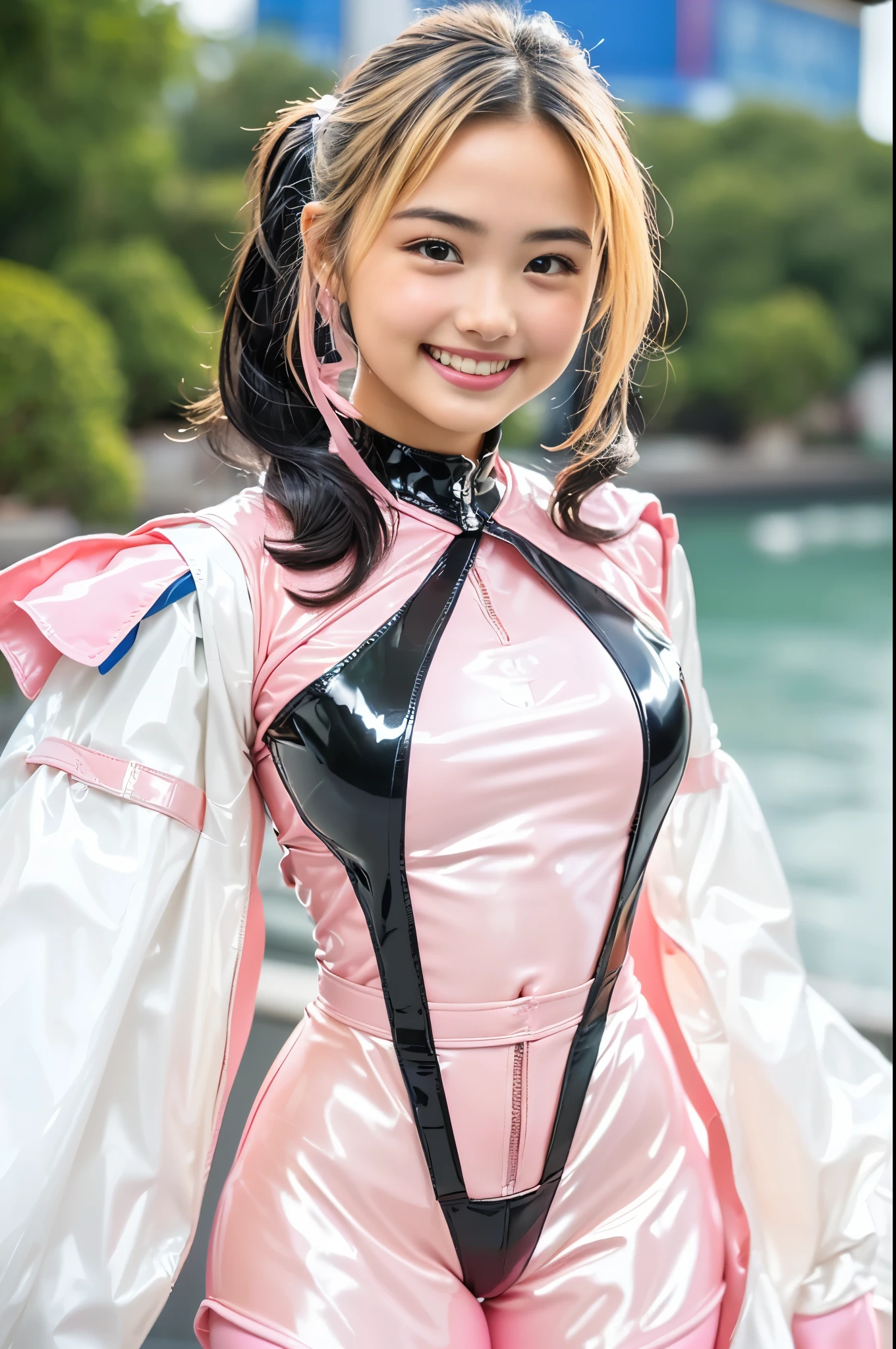 (8K、Raw photography、Highest quality、masterpiece:1.2),(Black Hair、Dark Eyes:1.9),(Plug Suit:1.6)、View your audience,Viewed from the front,White skin,(:1.4)、(Tight waist:1.6)、(Clothes that accentuate the shape of the breasts:1.0)、(Big Breasts :1.3)、Slim figure、Ultra-high resolution,beautiful,beautiful fece,(One person、No background:1.9),whole bodyボディー,Japanese women,(reality的:1.37)、Photon Mapping,reality、(Baby-faced and cute: 1.4)、(Cute Smile: 1.8)、(Round face: 1.8)、Radio City、Physically Based Rendering、Depth of field rally background、photograph, (I can see your knees、Thigh close-up:1.8),(:1.6),whole body、Great quality