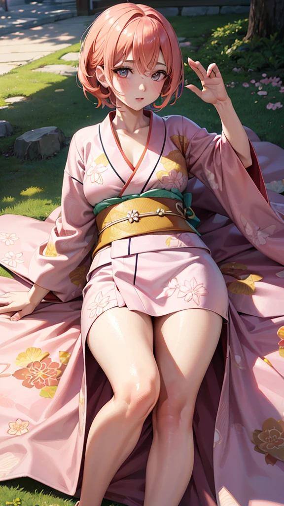 (((Traditional Japanese night festival, yukata, firework))), (((In the dark shadows))), ((smile, Last)), Small breasts, (日本の伝統的な淡い色のyukata), ((A photo of a woman spreading her legs and exposing her private parts)), Close up of her lower body, Long braids,