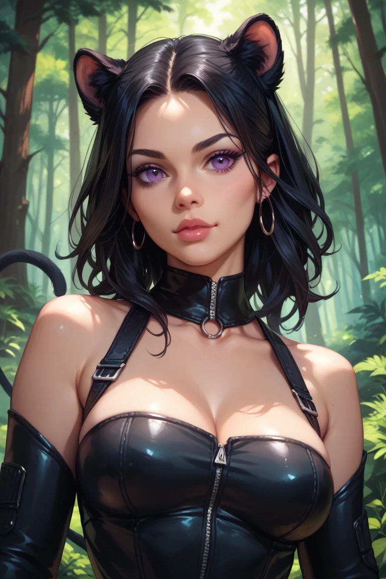 masterpiece. detailed oil painting of Emma Stone as a fairy, athletic. hair in braids, shorts for the summer. she is wearing a Detailed symbiote Venom costume, boots. night. in forest glade, light beams through tree leaves. long hair. sitting on stone bench incrusted jewels. background pet dragon.