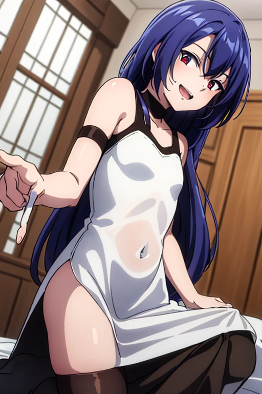 1girl, nsfw, furuderika, long hair, purple eyes, blue hair, blunt bangs, empty eyes, large breasts, nipple, Walking, Hospital, frozen, wet, crying, Naked, (1girl) , solo, Blank look, Peeing, lactation, projectile lactation
