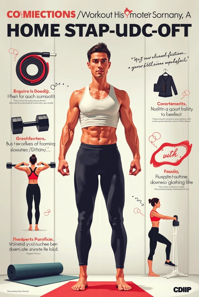 In a image three same person aged 22 standing side by side and one person above head write hard work and second person write consistency third write correct decision. All person must in gym