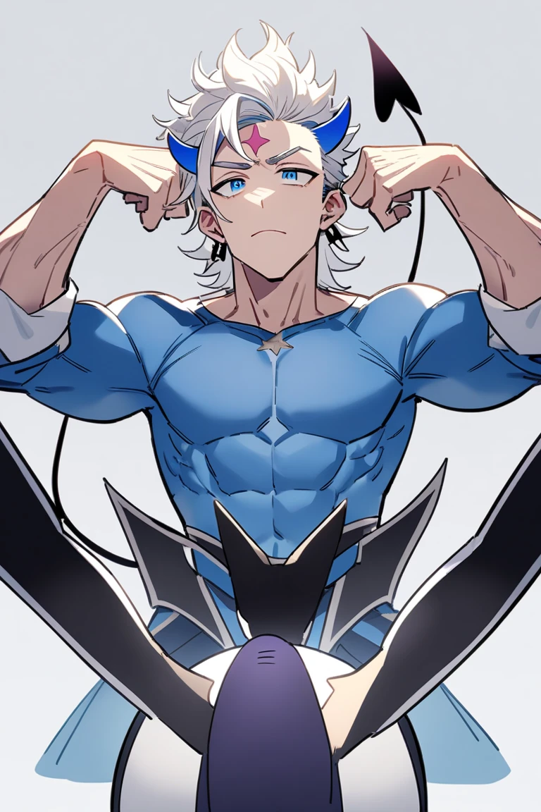 anime guy with purple stains on shoulder with purple snake pattern skin on his shoulder, shirtless and blue pants, tall anime guy with yellow eyes, posing as a jojo character, jojo anime style, anime character; full body art, jojo character, human male demon, joseph joestar, male djinn man demon hybrid, colorful muscular eldritch, male anime character, humanoid form, denim pants, shirtless male, holding on his hand purple fire with aura