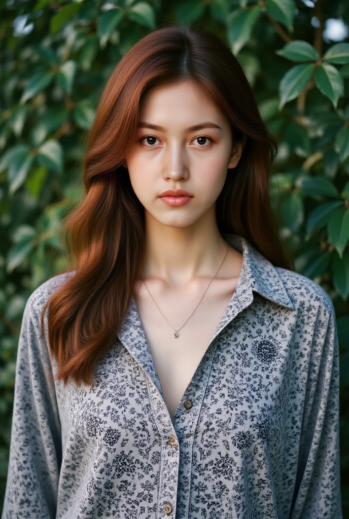 <lora:ayakakonno:1> A half Body Photo of a ayaka, messy beehive hair style, natural skin complexion, slim with curves, tartan shirt, outdoor background, soft lighting, captured by randomly selected photographer. This image looks glamorous and elegant in style and outdoor background that was recognized as a contest winner. It has been featured on CG Society. Cinematic