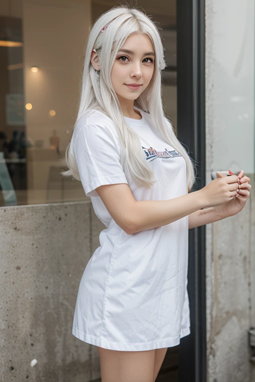 Anime girl with white hairs and light blue jacket and white trousers one hand in pocket of her trouser and the other hand holding a lollipop sitting in a garden filled with flowers under a blue sky zoning out with blue pupil and a mole down her lips