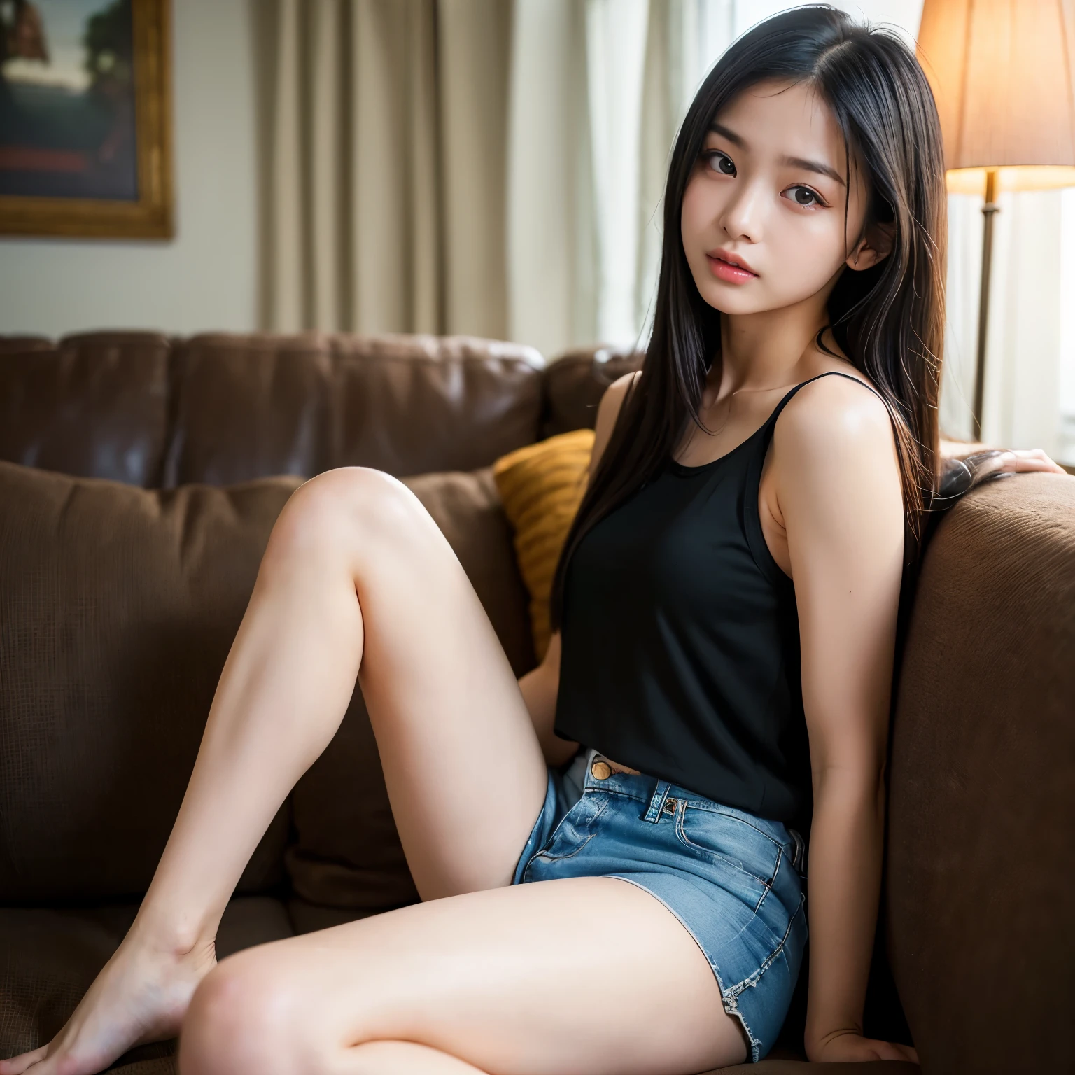 (4K), (highest quality), (Best details), (Ultra-realistic), mini skirt、Beautiful feet、